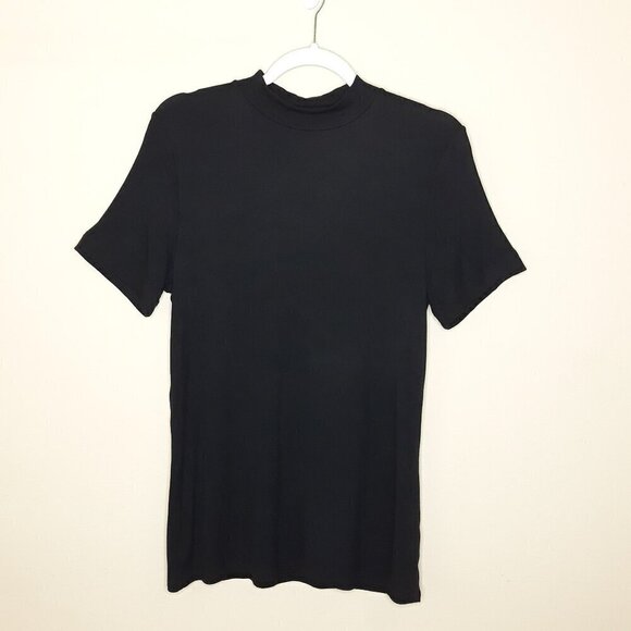Aritzia Babaton Mock Turtleneck Micro Ribbed Top Short Sleeves Black 1X - Picture 1 of 8